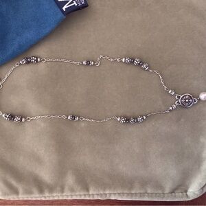 Silver-Tone Beaded Long Necklace with Filigree Medallion